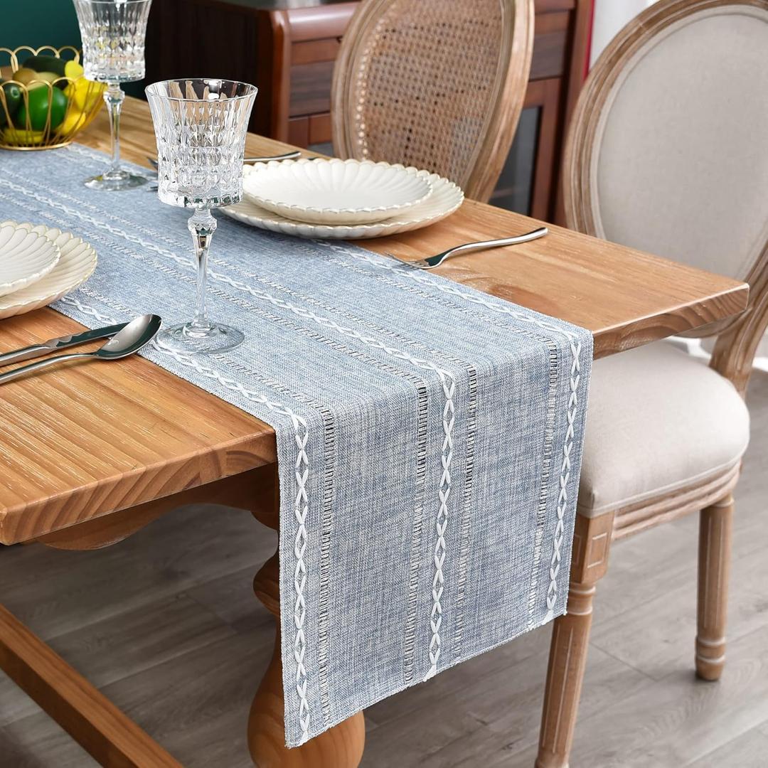 Farmhouse Rustic Table Runner Braided Stripe Table Runners Embroidered Table Decorations for Kitchen Living Room Dining Holiday and Party Grey 13x36 Inch