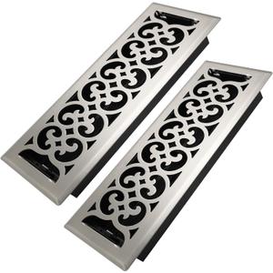 Howeall 4x14 Inches 2 Pack Heavy Duty Walkable Floor Register Easy Adjust Air Supply Lever Floor Vents - Charlotte Design - Vent Cover for Home Floor - Satin Nickel