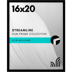 Americanflat 16x20 Picture Frame with Polished Plexiglass - Streamline Collection - Thin Border Picture Frame for Wall Display - Hanging Hardware Included - Black