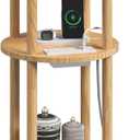 SANYOUNG Small Round Side Table with Charging Station for Small Spaces, 3-Tier Solid Wood End Table, Compact Sofa Table Bedside Tables for Living Room, Bedroom, Apartment, Natural