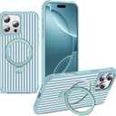 Striped Case for iPhone 16 Pro Max with Stand,6.9" Blue