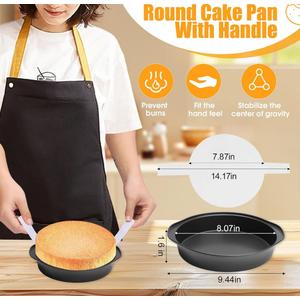 8" Round Cake Pan, 2PCS Nonstick Cake Pans with 100 PCS Parchment Paper, Carbon Steel Cake Baking Pans with Handle, Dishwasher Safe