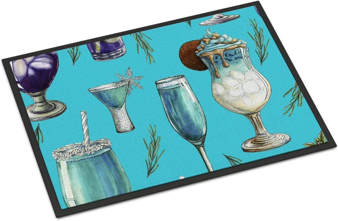 Caroline's Treasures BB5203JMAT Drinks and Cocktails Blue Doormat 24x36 Front Door Mat Indoor Outdoor Rugs for Entryway, Non Slip Washable Low Pile, 24H X 36W