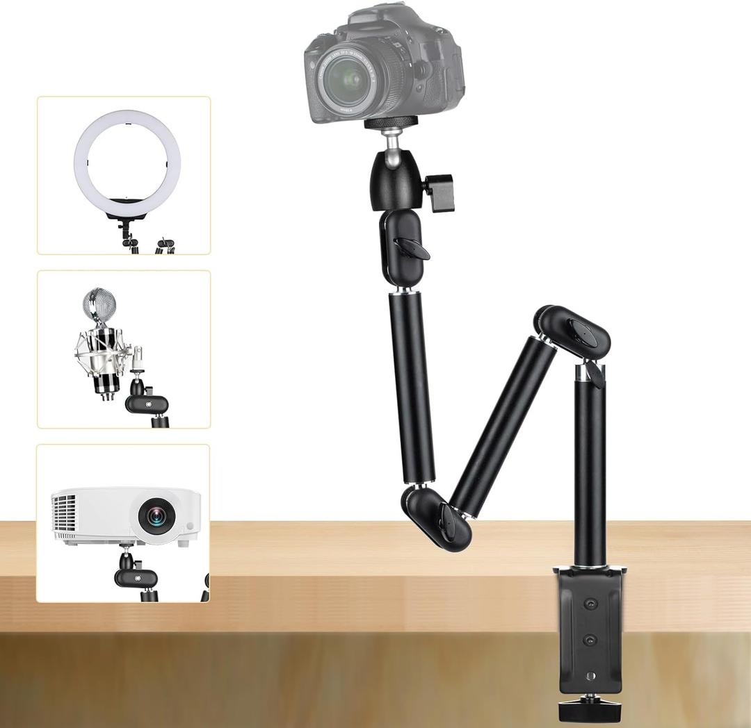TARION Overhead Camera Desk Mount - 360 Flexible Articulating Arm with 3/8'' Screw and 1/4'' Screw Ballhead for DSLR SLR Mirrorless Cameras Projector Ring Light TKA01-M