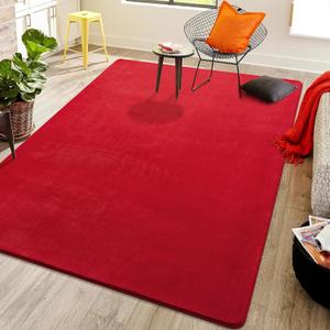 Softlife Red 4x6 Area Rug for Bedroom Living Room, Solid Non-Slip Fluffy Carpet with Soft Low Pile for Kids Boys Girls, Machine Washable Fuzzy Aethetic Rugs Home Dorm Decor