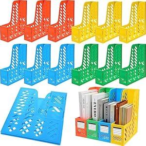 Glenmal 12 Pack Magazine Organizers Binder Organizer for Desk Plastic Vertical File Holder Magazine Racks Desk Accessories for Office, Home, or School (Colorful)