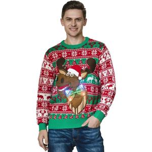 Unisex Men's Ugly Christmas Sweater LED Light Funny Novelty Knit Pullover (Medium)