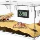 Acrylic Reptile Breeding Box Terrarium Cage Tank, 11.8"x7.9"x5.9", with Temperature Hygrometer, for Small Reptiles, Snakes, Insects, Home Office