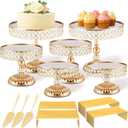 Lallisa 13 Piece Gold Cake Stand Set, Vintage Cake Dessert Display with Crystal Rim & Cupcake Trays for Wedding, Birthday Anniversary Parties, Dessert Table Decoration