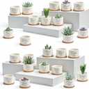 Fumete 24 Set Father's Day Christian Religious Gift Bulk Bible Verse Succulent Pots with Tray Drainage, 12 Scripture Quote, 3x2 in Mini Ceramic Flower Planter for Home Church Gift (Affirmation)
