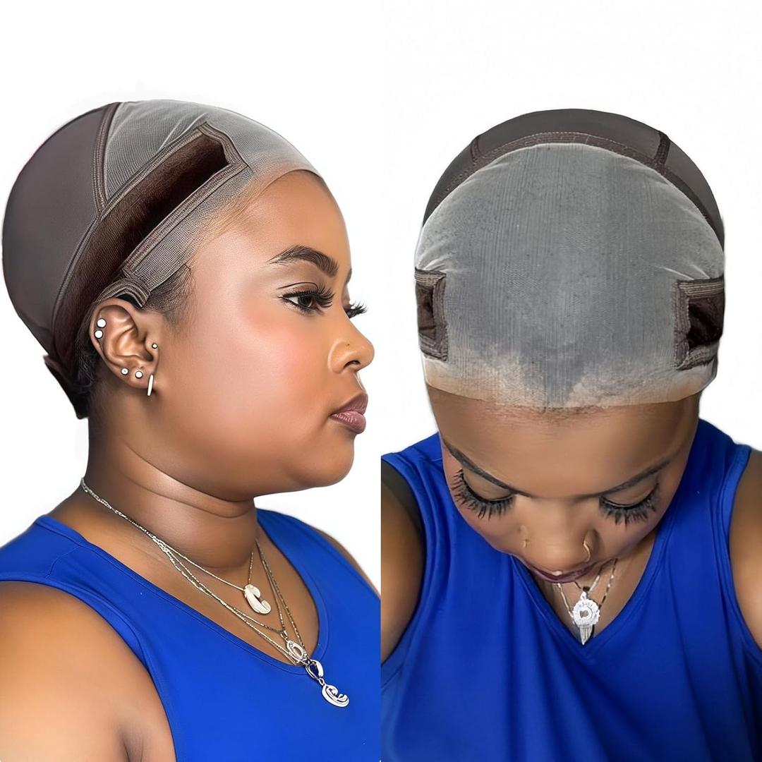 Lace Wig Grip Cap for Glueless Wig 11x5 Large Transparent Lace Reusable Wig Cap, Grip Cap for Lace Frontal Wigs to Keep Wigs in Place, Adjustable Wig Cap with Non Slip Grip Band for Women (Brown)