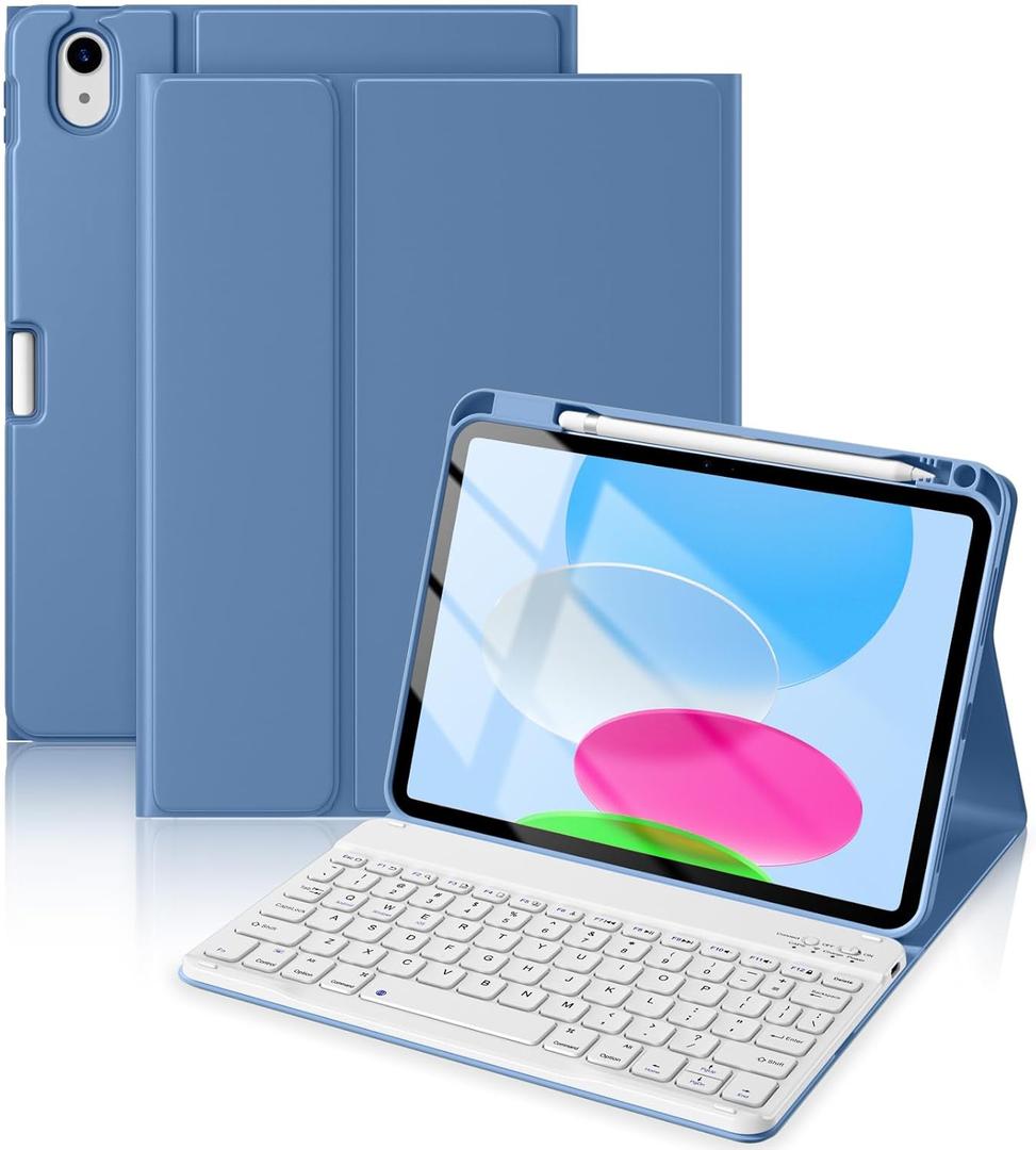 for iPad 10th Generation Case with Keyboard 10.9 Inch- Magnetic Wireless Keyboard Case with Pencil Holder Stain Proof Folio Cover for iPad (A16) 11th Gen 11 Inch 2025/10th Gen 2022 - Blue (Blue)