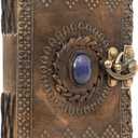 MONTEXOO Leather Bound Journal Sketch book - Genuine Embossed Journals for Writing Men Women 5 X 7 inches - Unlined Paper 200 Pages Notebook Brown Diary Blue Stone With Lock