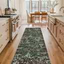 Runner Rug Boho Vintage Washable Area Rugs Dark Green Black 2x6 Neutral Modern Small Carpet Hallways Non Slip Runners for Kitchen Laundry Bedroom Living Room