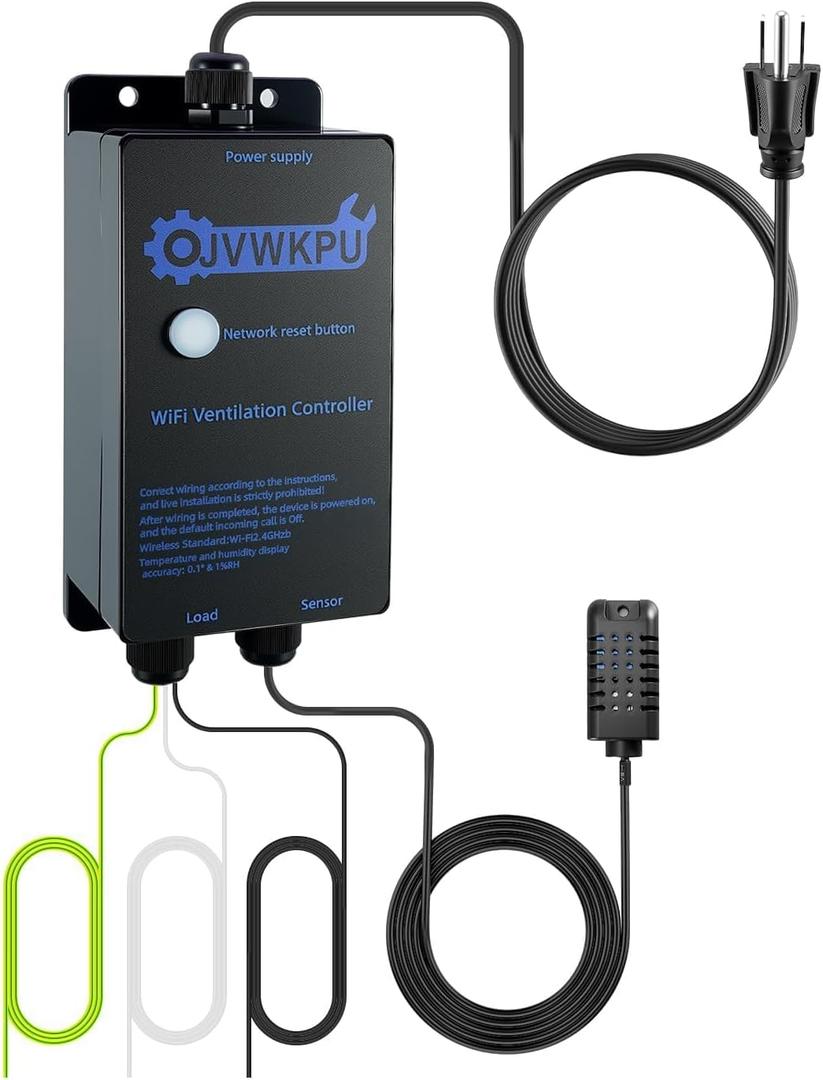 Temperature and Humidity Exhaust Fan Switch, Multi-Functional Vent Controller with IoT, Auto On/Off by Temp & Humidity, 25A Heavy-Duty Load