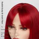 Red Long Silky Straight Wig With Bangs for Women Heat Resistant Synthetic Natural Looking Hair for Girls Daily Use Party Cosplay