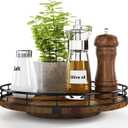 Farmhouse Oak 10" Lazy Susan Turntable Organizer for Cabinet, Round Wooden Lazy Susan Organization and Storage for Dining Table, Pantry, Kitchen, Countertop, Cupboard,Home Decor, Walnut Wood