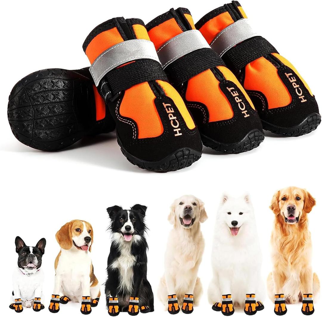 Hcpet Dog Shoes, Dog Boots for Small Dogs, Waterproof Medium Dog Booties Paw Protector for Summer Hot Pavement, Winter Snowy Day, Outdoor Walking, Indoor Hardfloors Anti Slip Sole Orange Size 5 (#5 (width 2.36 inch) for 40-58 lbs)
