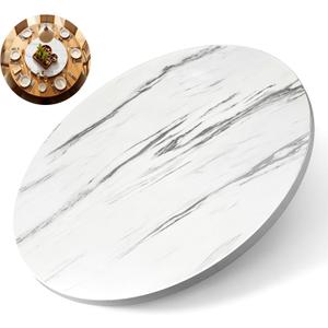 Briwooody 24" Lazy Susan Turntable, Marble White Rotating Wood Tray