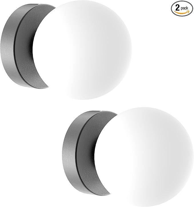 Aoceley Globe Wall Sconces Set of Two Black Sconces Mid Century Wall Light Globe Glass Brass Vintage Wall Light for Bathroom Bedroom Hallway Living Room(G9 Base)