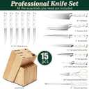 Knife Set, 15 Piece Premium Chef High Carbon Stainless Steel Kitchen Knife Block Set, Razor-sharp, Ergonomic Forged Triple Rivet Handle, Professional Knife Set for Kitchen, Dishwasher Safe(White)
