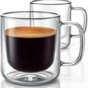 Aquach 2-Pack Double Walled Insulated 8oz Glass Coffee Mugs with Handle - Ideal for Espresso, Latte, Americano, and Cappuccino