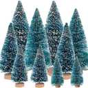 Leyndo 9 Pcs Blue Classic Artificial Mini Christmas Tree Sisal Bottle Brush Trees with Wood Base Christmas Pine Trees for Autumn Winter Holiday Home Kitchen Party Decor