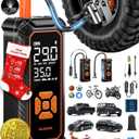 OlarHike Cordless Tire Inflator Portable Air Compressor, 150PSI Dual Power - 6000mAh & 12V DC, Air Pump for Car Tires, Motorcycle, Bicycle, Electric Pump with LED Light & Digital Pressure Gauge (3-orange)