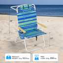 Tall Beach Chairs for Adults, 17" High Backpack Beach Chair with Wooden Armrests, 5 Positions Reclining Heavy Duty Chair with Large Cooler Pouch, Support to 350LBS Striped Blue&Green,1pack