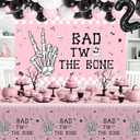 2nd Birthday Decorations for Girl Bad 2nd the Bone Party Decorations with Backdrop Balloon Tablecloth Rock And Roll Bone Theme 2 Year Old Birthday Pink Decorations Party Supplies