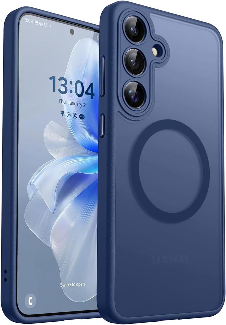 CANSHN Designed for Samsung Galaxy S25 Plus Case (2025) [Full Camera Protection] [Compatible with Magsafe] Translucent Matte Back Protective Phone Cover, Deep Blue