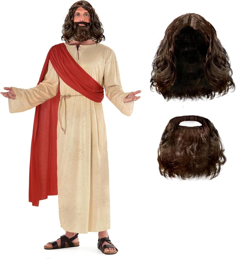Morph Jesus Costume For Men Plus Wig And Beard - Jesus Christ Halloween Robe Outfit (XX-Large)
