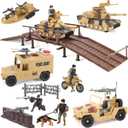 Liberty Imports 42 PCS Military Base Toy Combat Zone Playset - Battle Site with Tanks, Boat, Motorcycle, Trucks, Army Men Soldier Action Figures, Weapons, and Accessories for Kids