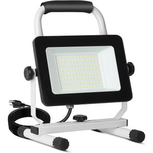 UFOND 6000 Lumen LED Work Light with Stand,60W Waterproof Flood Light, Brightness Switch Adjustable,Super Bright 10Ft Power Cord Portable Job Site Worklight for Garage Workshop Car,Outdoor Lighting