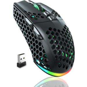 SM600 Honeycomb Shell Gaming Mouse Wireless,8000 DPI Tri-Modes BT5.1/2.4G Wireless/Type-C Wired Gamer Mouse with 2 Side Buttons, Macro Programmable and RGB Light for PC/Mac/Laptop,Black