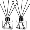 Chunful 2 Sets Reed Diffuser Bottle Empty Refillable Fragrance Glass Diffuser Bottles 100ml Round Glass Jars with Black Caps and Rattan Sticks for Living Room Home Replacement Fragrance DIY Decor (Clear)