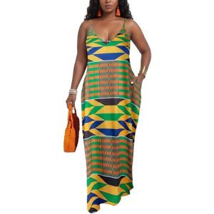 Women's Casual Summer Maxi Dresses Sleeveless Adjustable Spaghetti Strap Loose Plus Size Dresses (XXL)