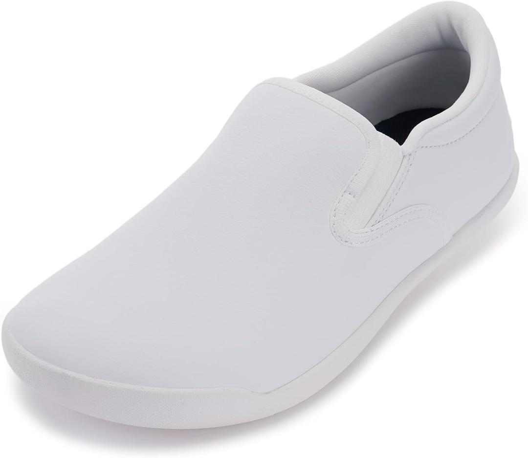 WHITIN Fashion Women's Wide Toe Box Barefoot Sneakers Slip on Vegan Minimalist Zero Drop Sole Shoes, Size 9, 9W Width Minimus Comfy White 