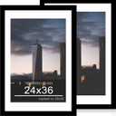 24x36 Poster Frame Set of 2, 24 x 36 Wood Picture Frames with Mat for 20x30, Wooden Photo Frame with Tempered Glass Cover for Wall Mounting Display, Black, 24x36-2Pack