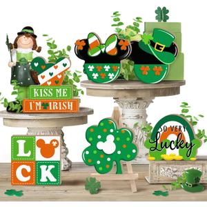 8 Pcs St Patricks Day Tiered Tray Decor Set, Lucky Shamrock Clover Wood Tray Decorations, Irish So Very Lucky Rainbow Decorative Wooden Signs, Spring Farmhouse Rustic Shelf Table Home Decor
