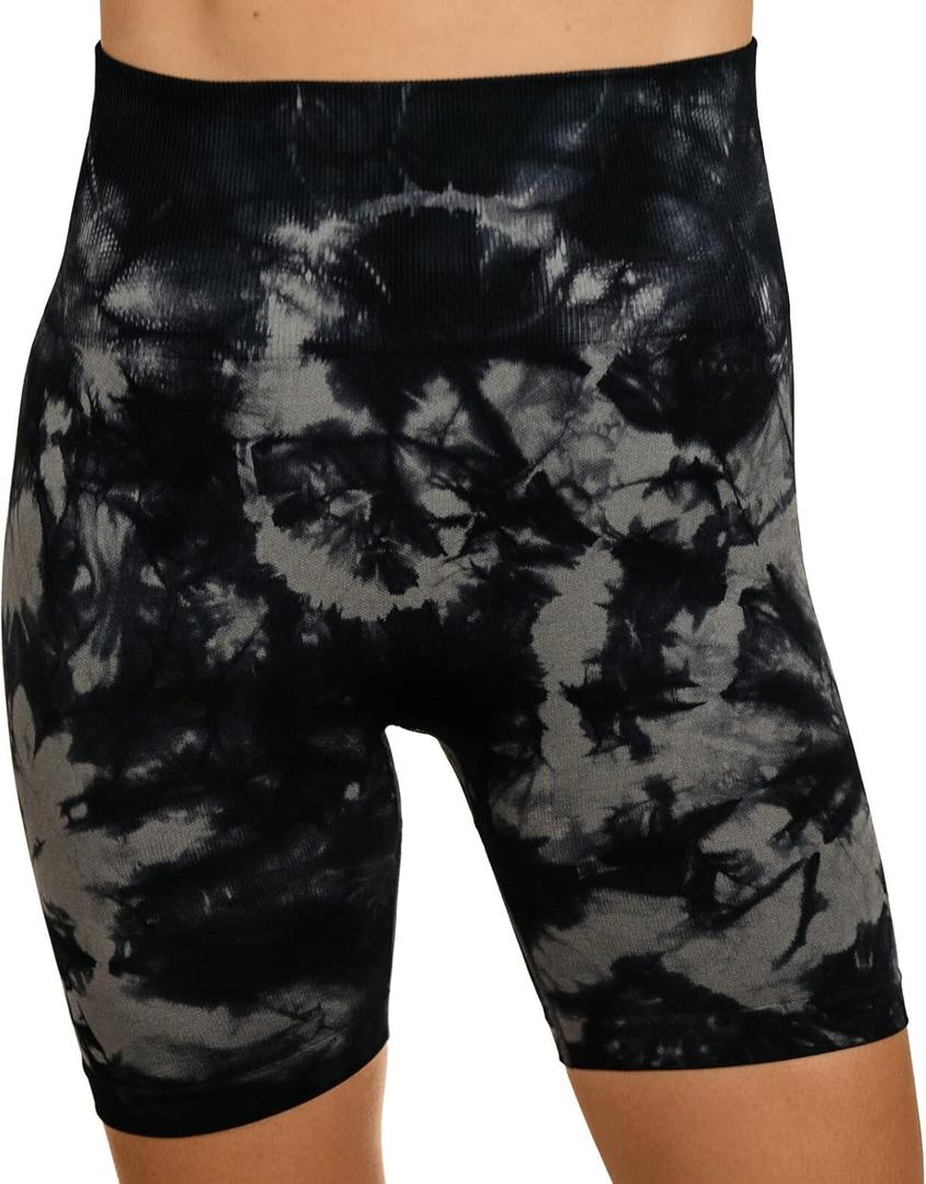 MAXXIM Women's High-Waisted Seamless Compression Biker Shorts - Tie Dye and Solid Ideal for Gym, Yoga, Running, and Fitness (M)