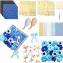 Wavwavw 62 Pcs DIY Graduation Cap Decorations Kit Include Faux Flowers 3D Butterfly Bow Self Adhesive Rhinestones and Alphabet Letter Stickers for 2026 Grad Cap Topper Decor Graduation Party(Blue)