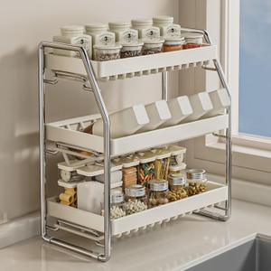 Spice Rack 3 Tier Kitchen Countertop Organiser Seasoning Rack Bathroom Tiered Shelf Skincare Standing Rack
