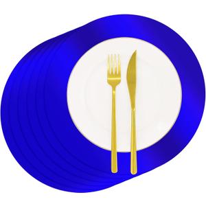 50 PCS Paper Placemats Blue Round Place Mats Shiny Mirrored Disposable Tablemats Paper Charger Placemats for Birthday Wedding Graduation Sea Shark Christmas Hanukkah Party Dinner Table Decor (Bright Royal Blue)