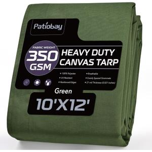 Canvas Tarp 10x12 Feet, 12 Oz Heavy Duty Water Resistant with Rustproof Grommets, UV Resistant, Multipurpose Outdoor Tarpaulin for Camping, Canopy, Woodpile, Trailer (Green)