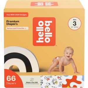 Hello Bello Premium Diapers Size 3, Capital Critters & Get in The Groove Designs, 66ct Club Box
