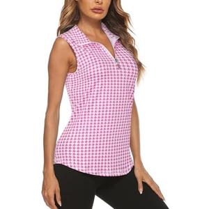 Koscacy Women's Sleeveless Golf Tennis Polo Shirts Zip Up Dry Fit Workout Tank Tops Athletic Shirt, Pink, XL