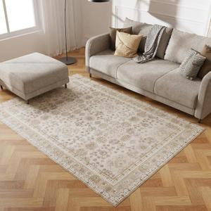 5x7 Durable Vinyl Rugs for Living Room, Vintage Floral Pattern for Dining Room, Bedroom, Home Office, Bobo Blue Non-Slip Large Rugs for Indoor&Outdoor RV, Deck, Backyard, Balcony, Modern Home Decor