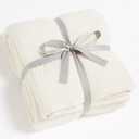 CYMULA Knit Throw Blanket for Couch Cream White - Super Soft Lightweight Plush Fuzzy Fluffy Cozy Blankets and Throws for Sofa Bed, 50 x 60 inches