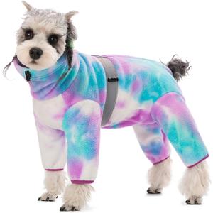 Dog Coats for Small Dogs, Polar Fleece Dog Pajamas Bodysuit, Puppy Onesies Tie Dye Jumpsuits, Dogs Warm Clothes Four-Legged, Doggie Fullbody Winter Jacket Vest (Medium)